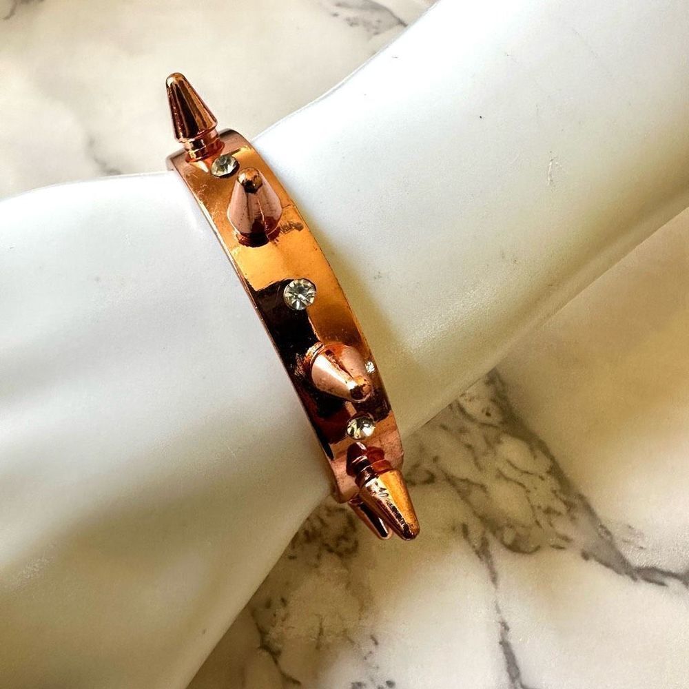 Rose gold tone spiky rhinestone cuff bracelet